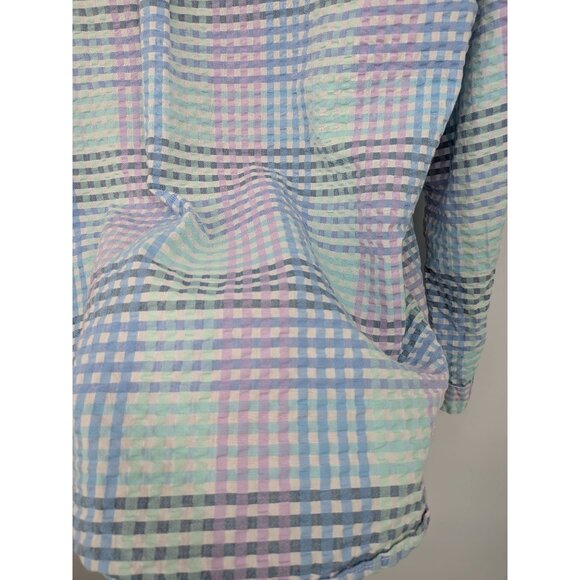 L.L. Bean Check Plaid Women Button Up Shirt L Vacation Seersucker Coastal Retro - Picture 12 of 12